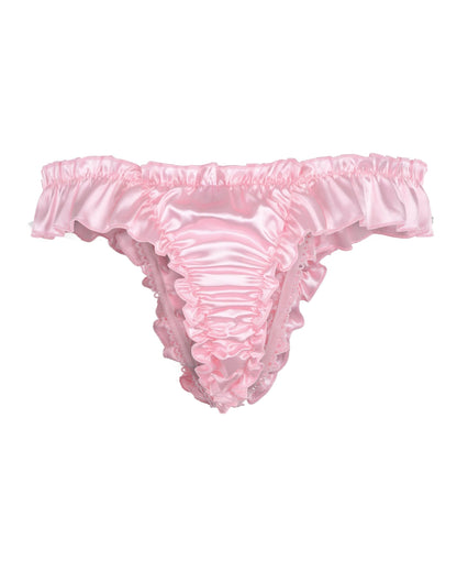 Satini Men's Satin Ruffle Low Rise Sissy Thong Tanga Knickers Briefs Panties (Baby Pink, L)