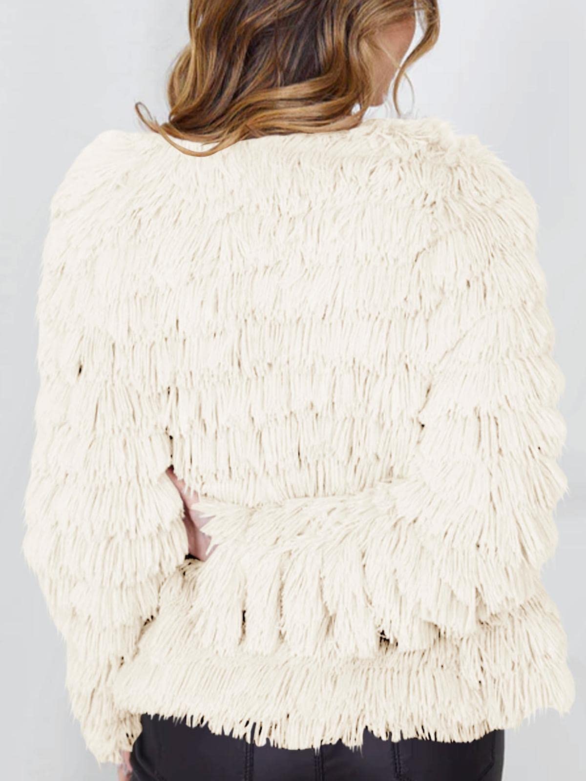 Womens Open Front Faux Fur Cardigan Vintage Parka Shaggy Jacket Coat