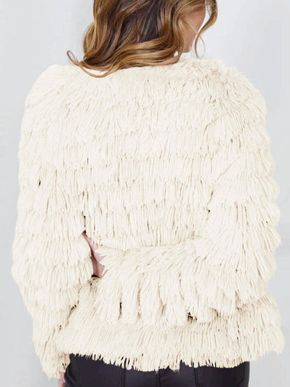Womens Open Front Faux Fur Cardigan Vintage Parka Shaggy Jacket Coat