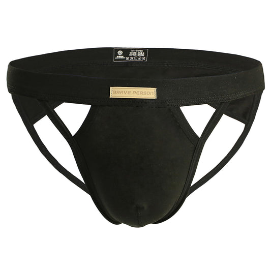 BRAVE PERSON Jock Straps for Men Thong Underwear Cotton Vasectomy Jockstrap Athletic Supporter W/Cup Pouch Black