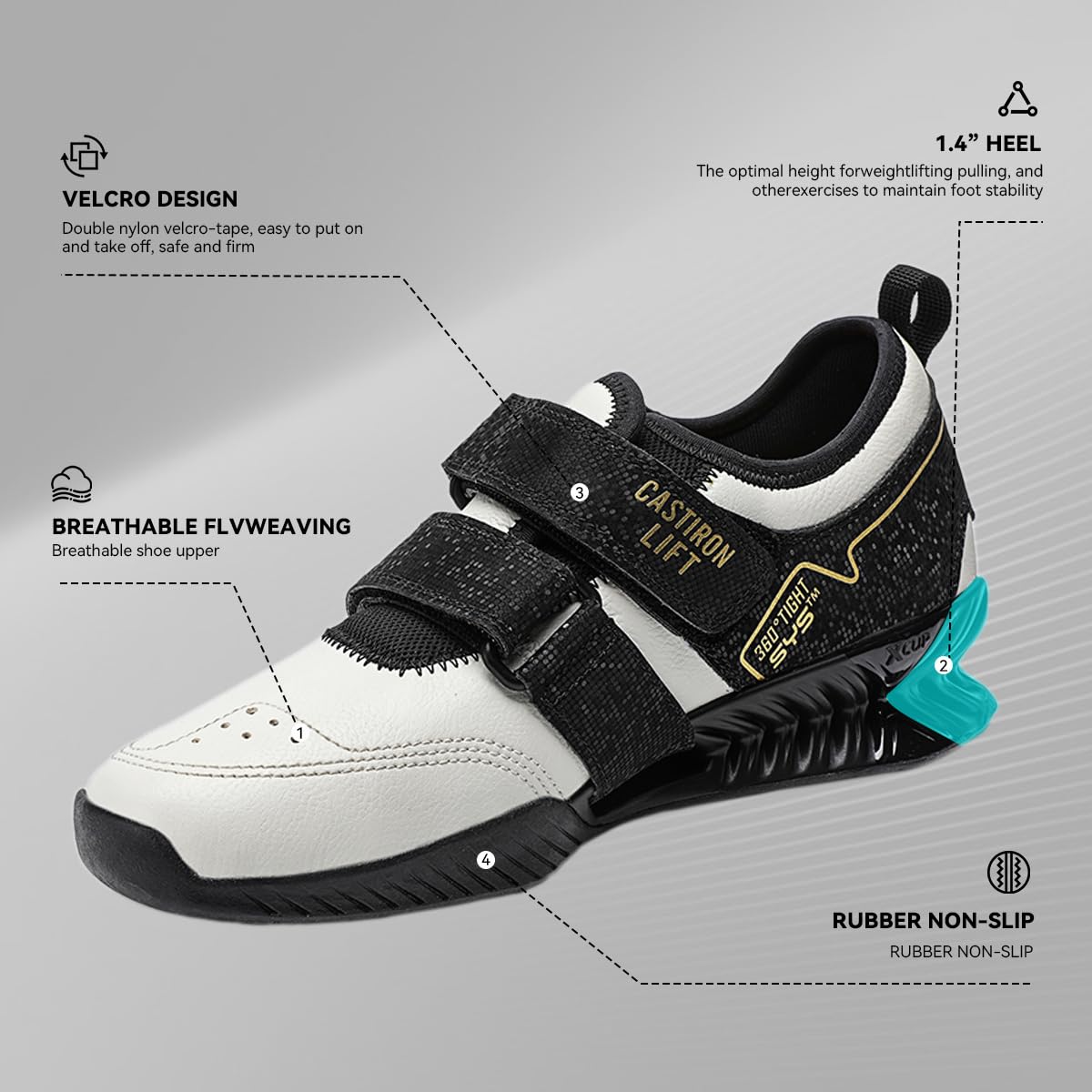 Weightlifting Shoes - High Stability Squat Shoes for Men Women with Non-Slip Rubber Sole, Wide Toe Box & Heel Support for Lifting Powerlifting, Gym, Black/White