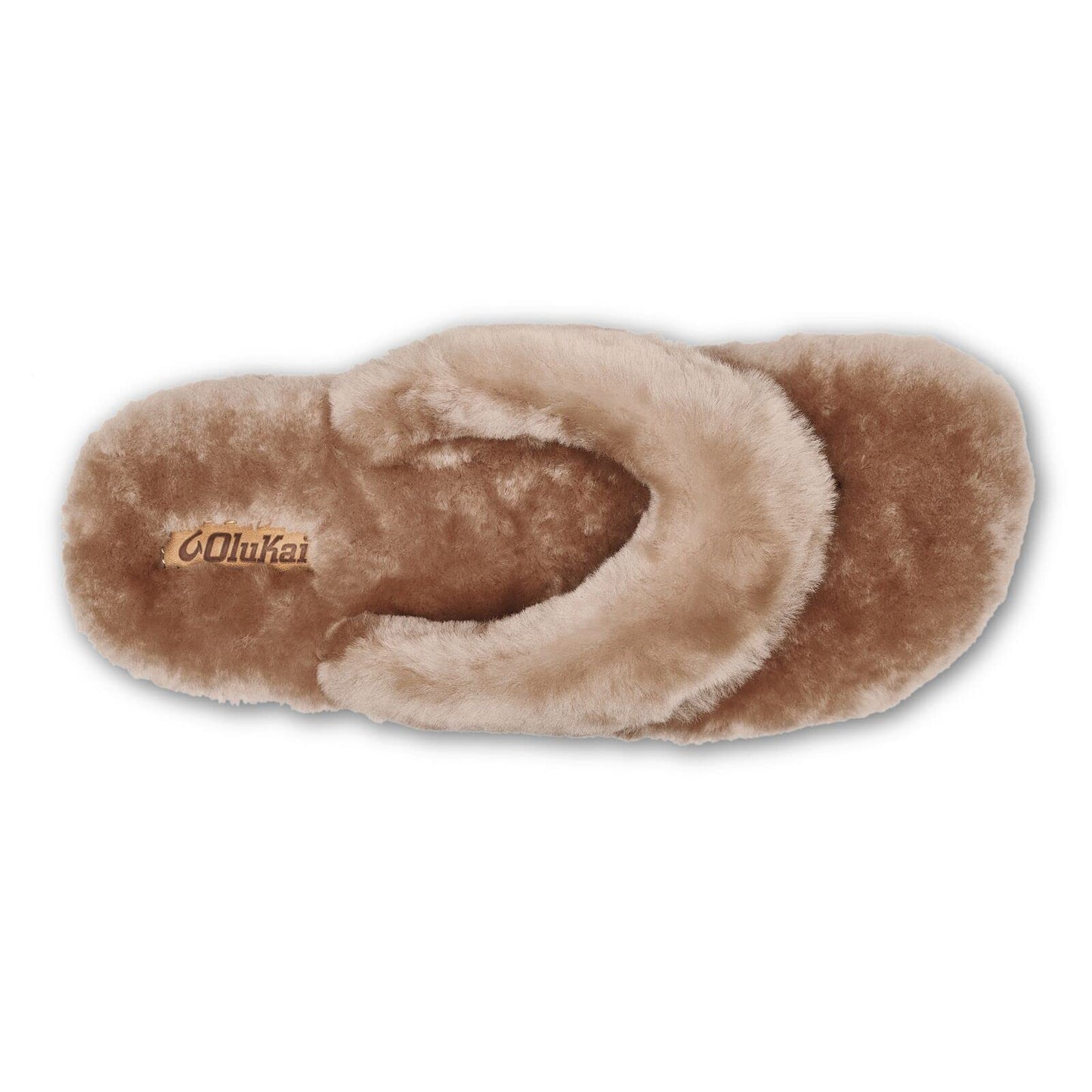 OLUKAI Kipe'a Heu Women's Sandal Slippers, Soft & Comfortable Shearling-Wrapped Straps, Durable RUbber Outsoles for All-Day Wear, Causal & Cute Everyday Style, Tan/Tan, 10