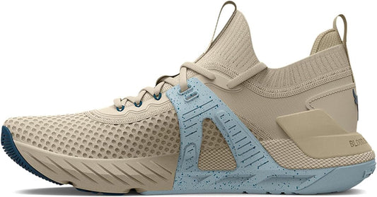 Under Armour Women's Project Rock 4 Training Shoe (Stone/Breaker Blue, us_Footwear_Size_System, Adult, Women, Numeric, Medium, Numeric_7_Point_5)