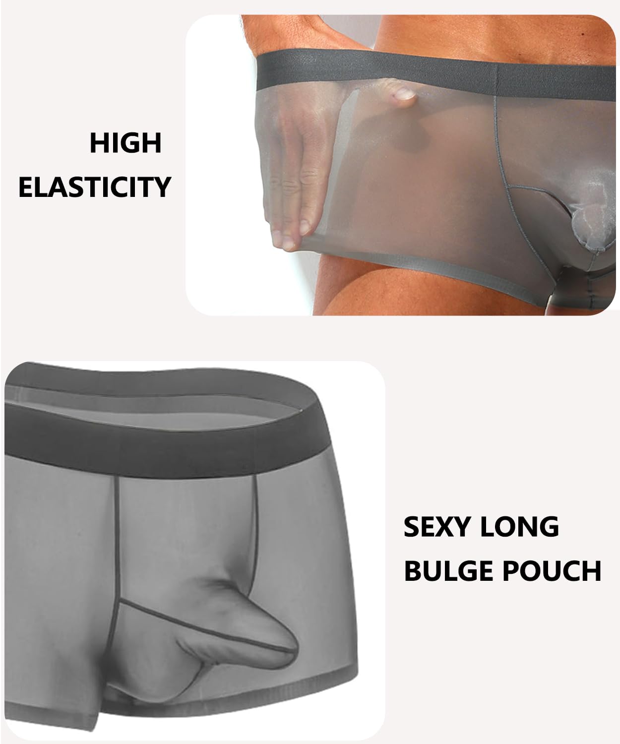 PAIZH Mens Sexy See Through Underwear Ice Silk Boxer Briefs Ultra Thin Trunks Soft Bulge Pouch Sheer Boxer Shorts Deep Grey M