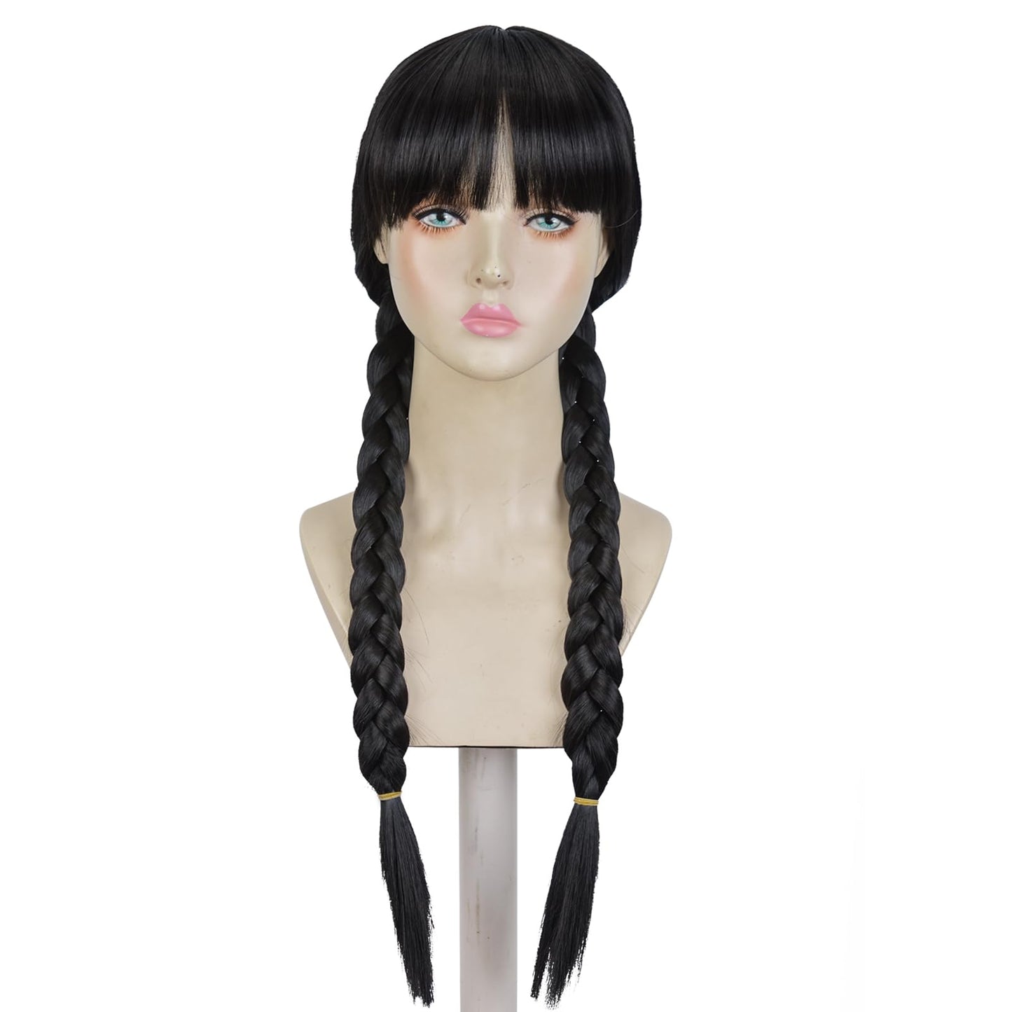 Aeilene Wednesday Long Black Braids Wig with Bangs and Pigtails for Party Costume Halloween