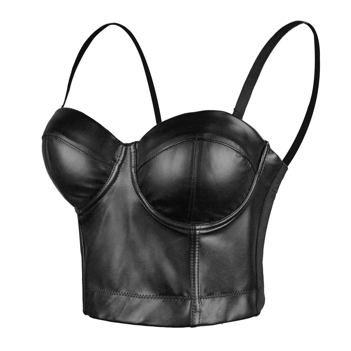 PU Leather Bustier Crop Top Gothic Punk Push Up Women's Corset Top Bra Black X-Large
