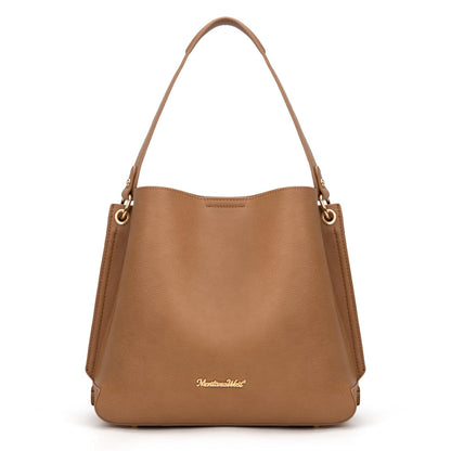 Montana West Hobo Bags for Women Medium Brown Shoulder Purse Casual Bucket Top Handle Handbag with Detachable Crossbody Strap, MWC-584BR