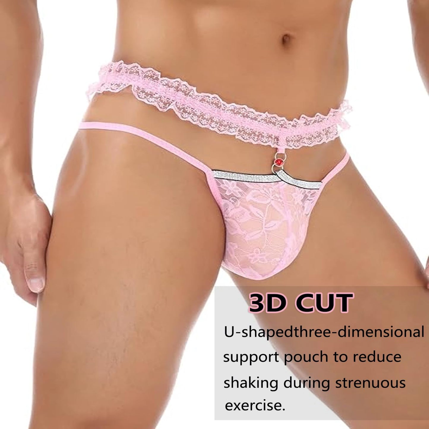 Men's Lace Sissy Panties - Pouch Thong, Feminine Underwear For Men Sexy Lingerie  - Sheer Mesh Briefs - Gay Lingerie Crossdresser Pink