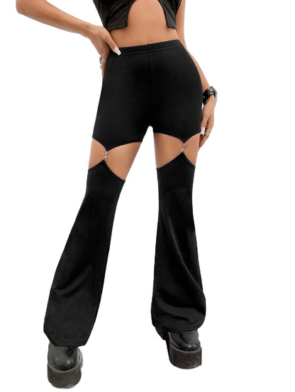 Women's Flare Trousers Cut Out Removable Flare Pants Black