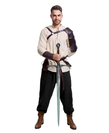 8 Pcs Men's Renaissance Costume Halloween Medieval Pirate Shirt Pant Viking Costume Accessories Set (Classic Color, Large)