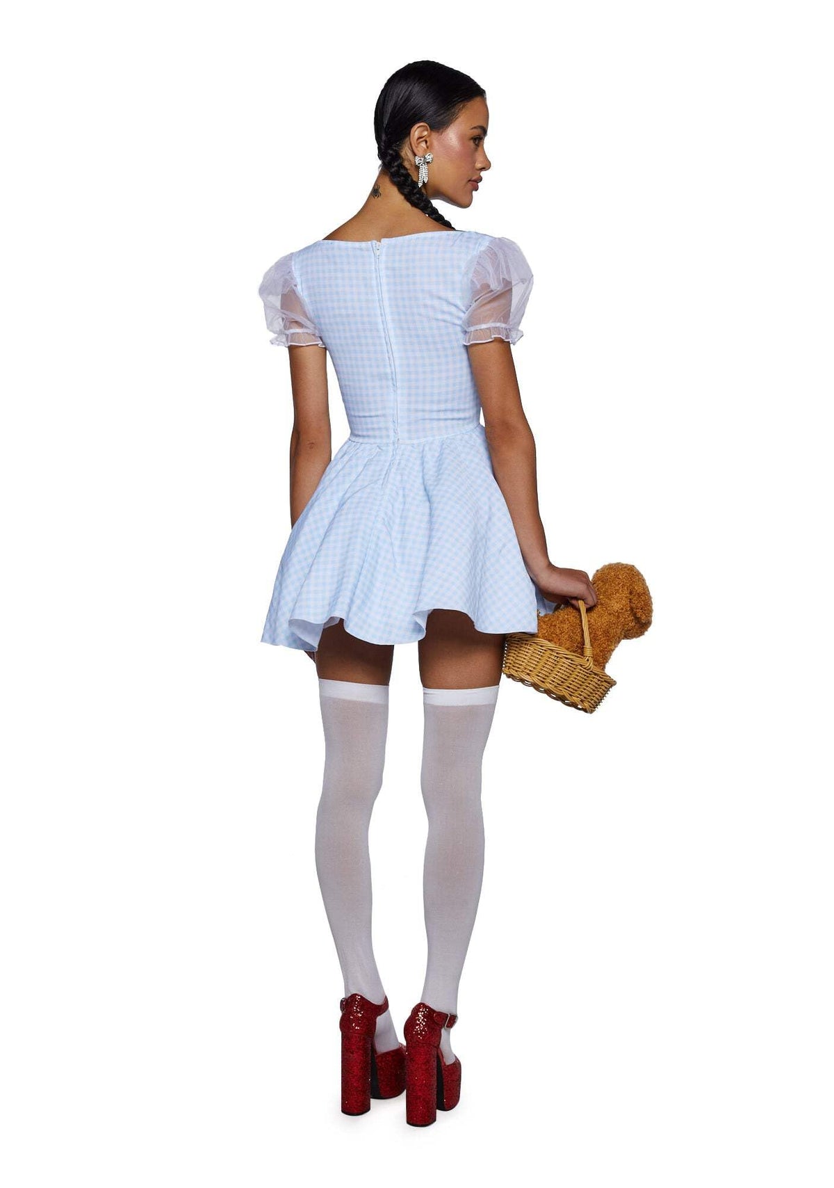 Dolls Kill Kansas Bound Costume Set by Trickz N’ Treatz – Women’s Gingham Mini Dress with Puff Sleeves & Flared Skirt, X-Large