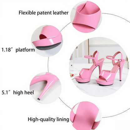 Sissy Patent Platform Ultra High Heels cnn Prom Sandals with Ankle Strap Fish Mouth Peep Toe Sexy Slingback Stiletto Dress Pumps