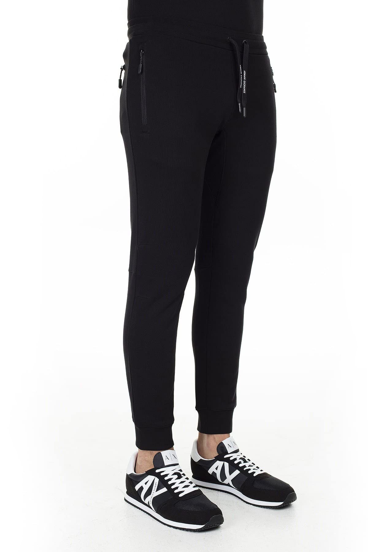 A｜X ARMANI EXCHANGE mens Drawstring Jogger With Zip Pockets Casual Pants, Black, X-Large US