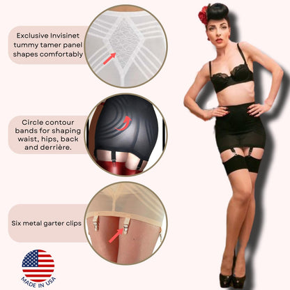 Rago Style 1359 | Open Bottom Girdle Firm Control | XS–8X | Made in USA | Waist, Hip & Tummy Shaper | Six Garters | Beige/S/26