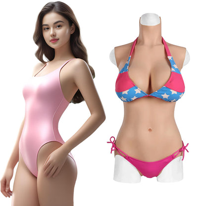 Silicone Bodysuit E Cup Short Version Realistic Breastplate Crossdressing Apparel Male to Female Crossdresser (Color 2, L-Cotton Filler)
