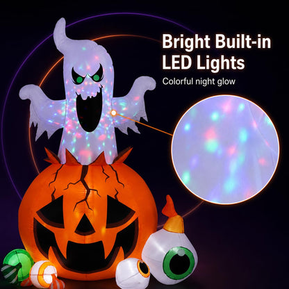 Halloween Inflatable Ghost Pumpkin with Colorful LED Lights Yard Decor