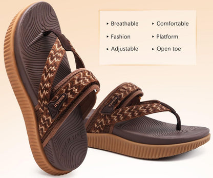 KuaiLu Womens Orthotic Flip Flops Cushion Recovery Walking Sandals For Woman Ladies Summer Casual Dressy Sandals Outdoor Beach With Comfortable Plantar Fasciitis Arch Support, Brown Khaki US12