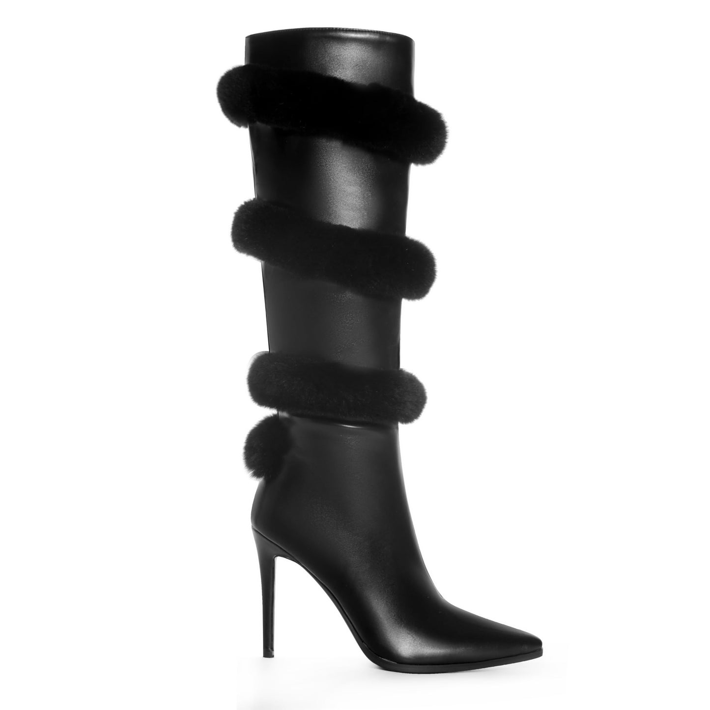 ANN CREEK Knee High Boots for Women Pointed Toe Sex Women’s Tall Boots Sexy Stiletto High Heel Zipper Faux Fur Elegant Dress Shoes Black Size 6.5