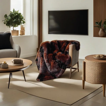 inchgrass Fox Faux Fur Blanket Luxury Fur Throw Blanket Sofa Fluffy Blanket Super Warm Elegant Cozy Fuzzy Throw Blankets for Couch,Armchair and Bed Washable Plush Blankets 74"x90" Brown Throw Blanket