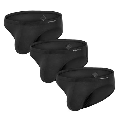 Mens Bulge Underwear 3 Pack - Support Pouch Bamboo Viscose Briefs Low Rise Breathable & Comfort Fit Black Size XL
