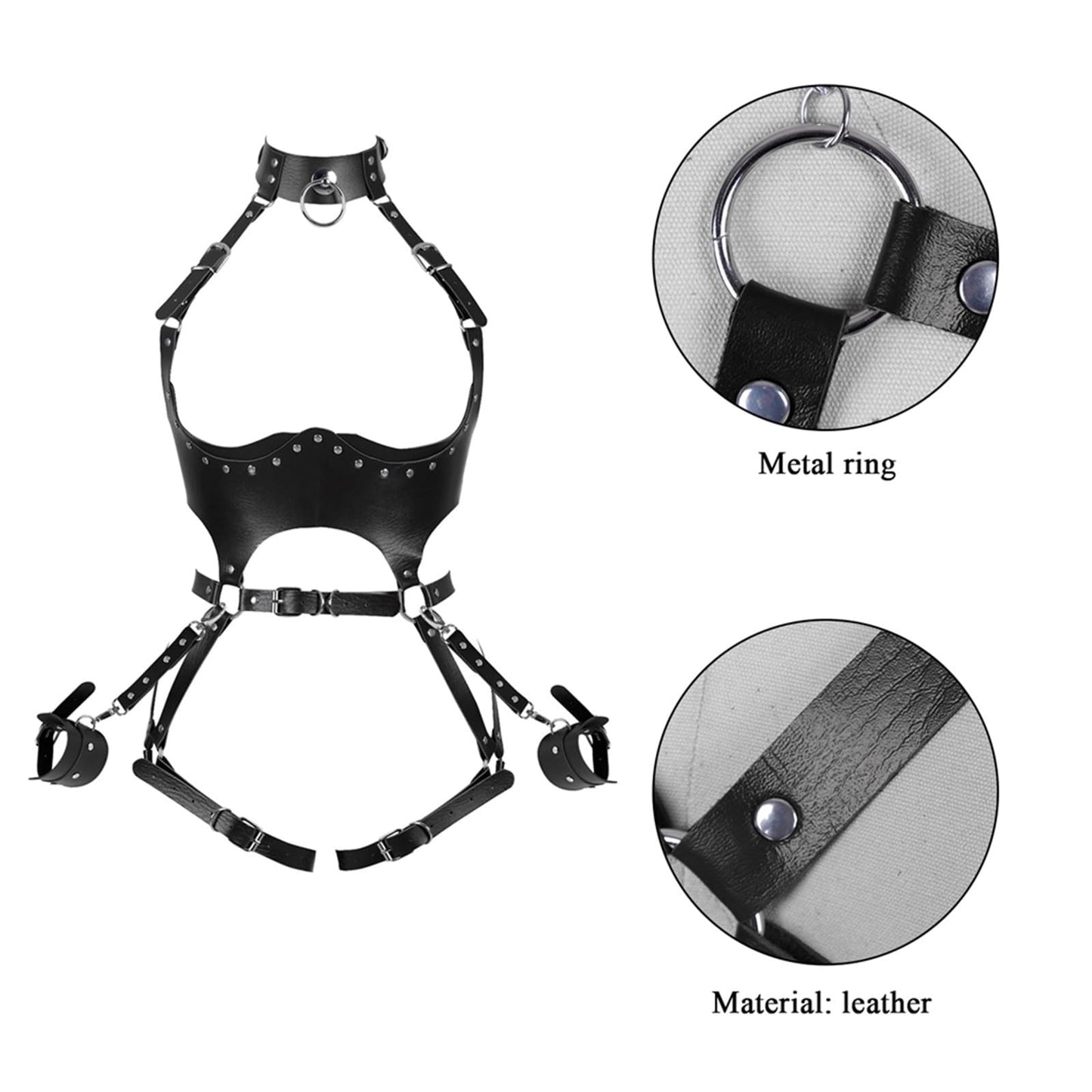 FOTN Women Punk PU Leather Body Waist Belt Bodysuit Bondage Body Harness Belt Sexy Lingerie Leg Garter Hollow Open Chest Bra BDSM (Color : Black, Size : One Size)