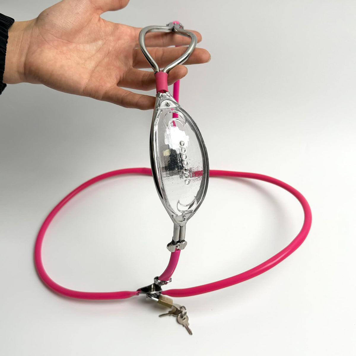 Female Chastity Belt Stainless Steel Transparent Visual Invisible Underwear Belt Lockable Pants with Defecation Hole BDSM (Pink 60-90cm)