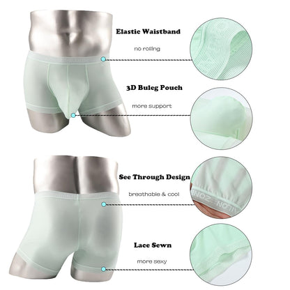 Sexy Underwear for Men See Through Boxer Briefs Cool and Breathable Stretch Green L