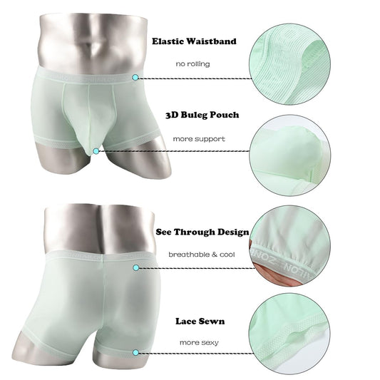 Sexy Underwear for Men See Through Boxer Briefs Cool and Breathable Stretch Green L