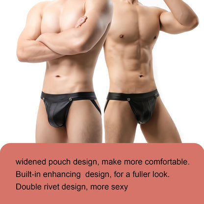 Mens Faux Leather G-String Thongs Jockstrap Athletic Supporter Sexy Low Rise Underwear for Men Clubwear
