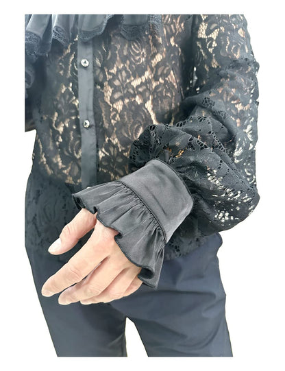 AIBEIX Mens Pirate Vampire Shirt Renaissance Victorian Medieval Gothic Shirt(Black-Lace,X-Large)