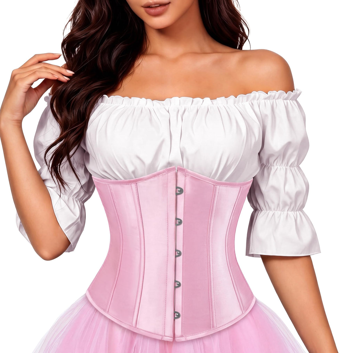 Sissy Pink Underbust Corset Top for Women,Pirate Costume Bodice XS