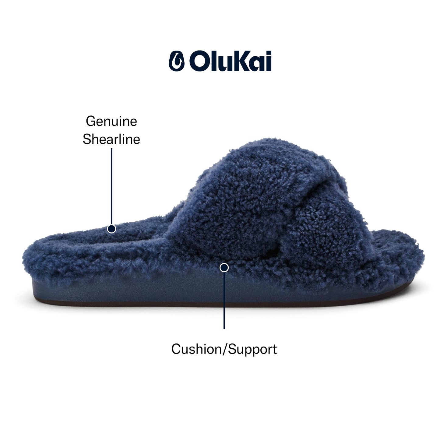 OLUKAI Hila Heu Women's Slipper, Women's Slip-On Shoes, Genuine Shearling, Wet Grip Soles for Inside & Outside Wear, Cute & Ultra-Soft Comfort Fit, Moonlit Ocean/Moonlit Ocean, 8
