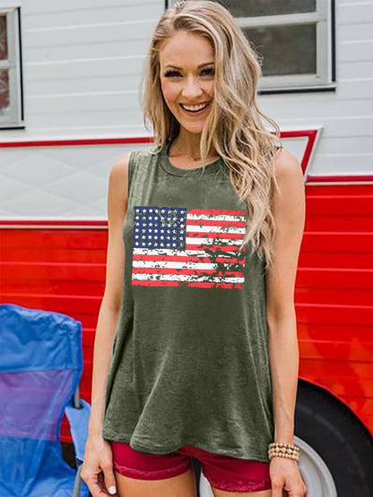 FAYALEQ American Flag Print Tank Tops Women USA Stars Stripes Patriotic T Shirt Summer Loose Vest Tees (S, Army Green)