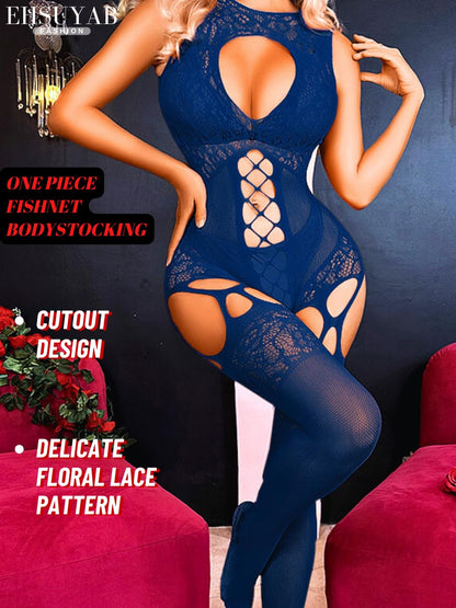 Women Body Stockings Sexy, Exotic Dancer Fishnets Lingerie Glow Party, Fishnet Bodysuit Rave Outfits Club Plus Size Navy Blue