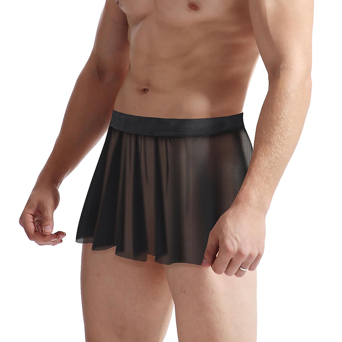 Mens Sissy Skirt Crossdressing Apparel See Through Mesh Mini Skirt Crossdresser Gay Underwear Sheer Panties Lingerie Black