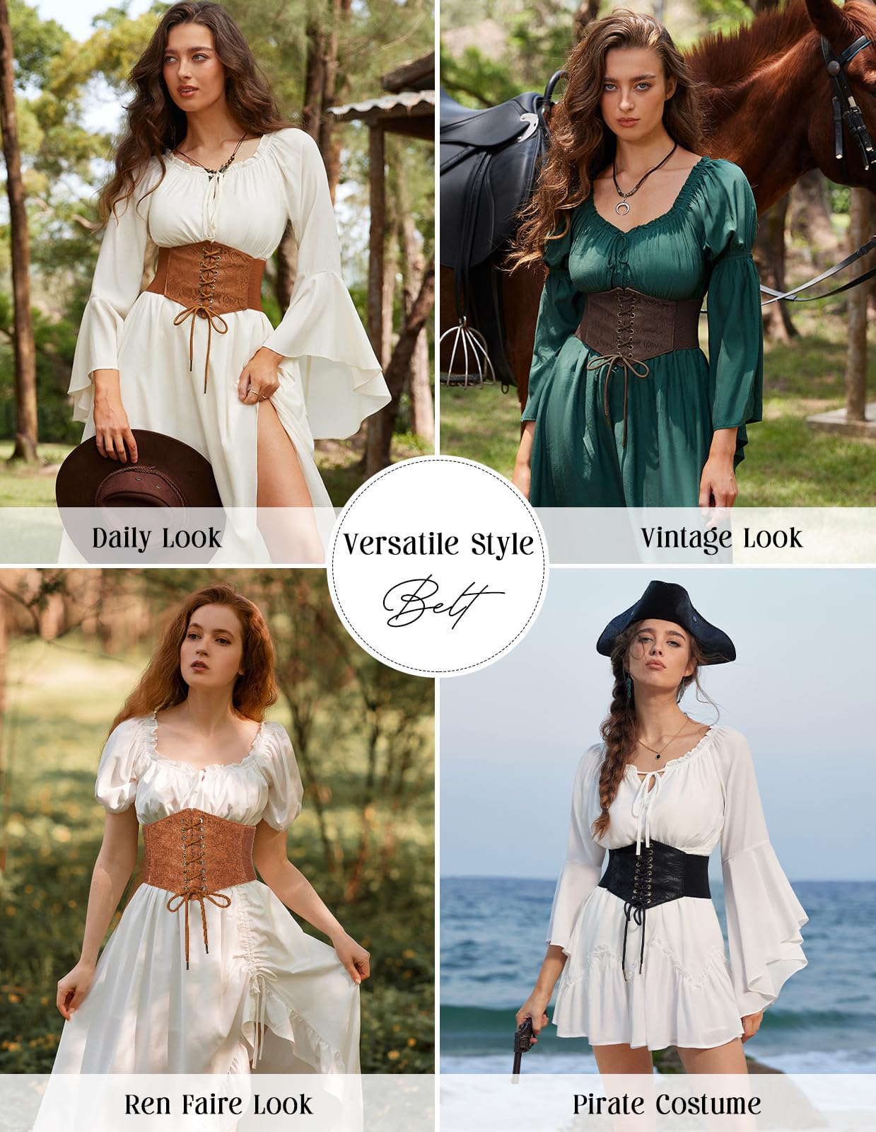 Renaissance Corset Belt Wide Elastic Waist Belts for Women Brown S