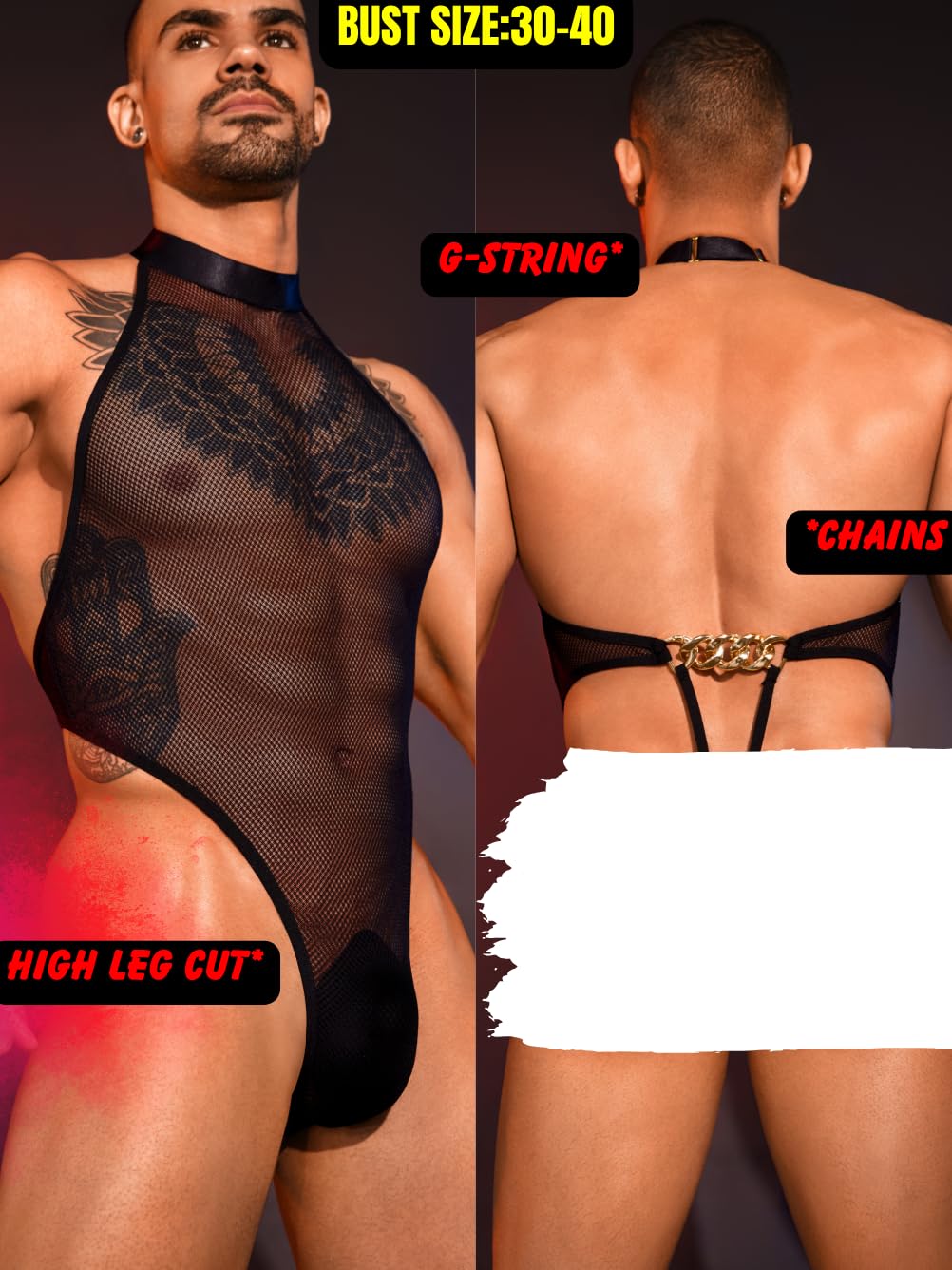 EHSUYAB Men Sexy Lingerie, Snap Crotch High Cut Fishnet Bodysuit, Sheer Mesh Sissy Clothes Gay Club, Party Dance Rave Outfits Black One Size