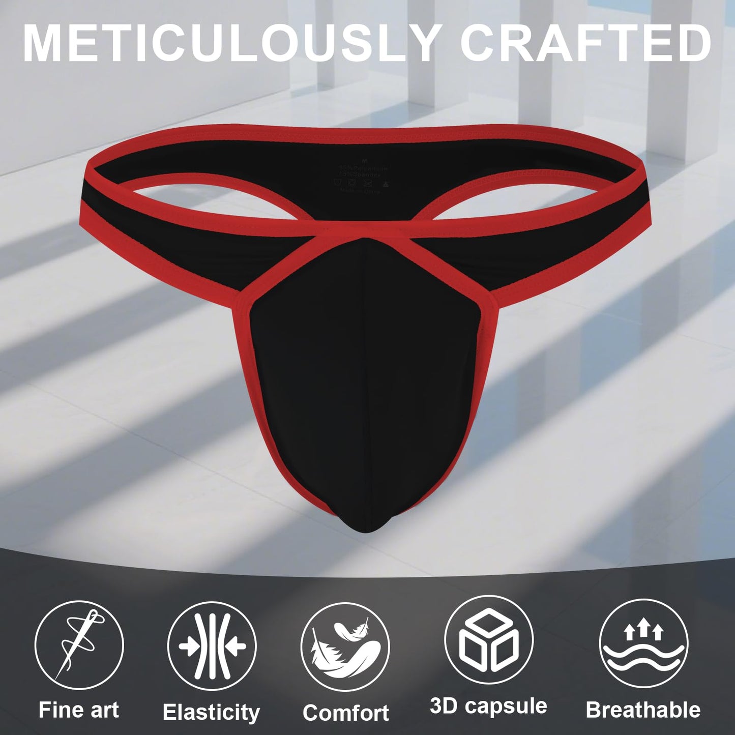 Mens Pouch Thong Sexy And Fashion Underwear, Ice Silk T-Back Thongs Athletic Supporter,A1-1940DK-Black,Medium