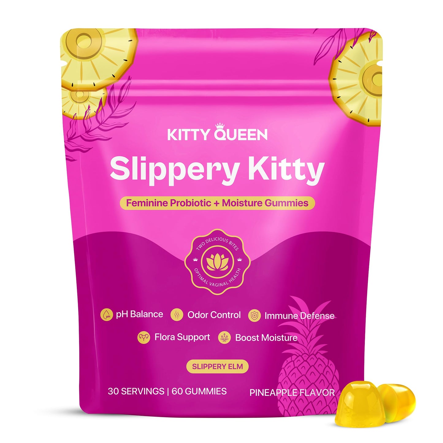 KITTYQUEEN Slippery Kitty Vaginal Probiotic and Moisture Gummies, 60 Count