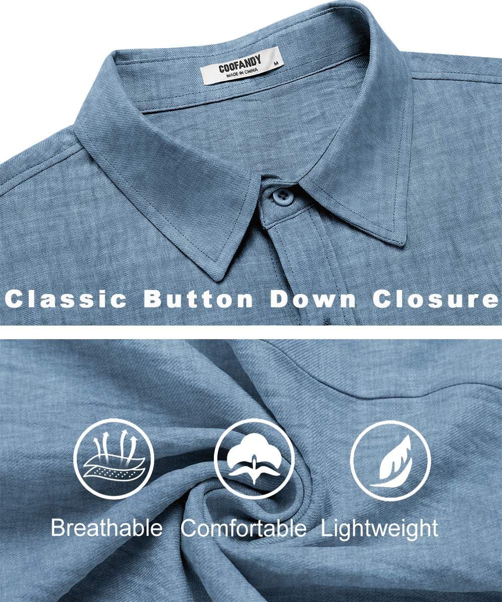 COOFANDY Beach Shirts for Men Short Sleeve Button Up Shirts Linen Beach Summer Shirts Untucked Shirt Dark Blue