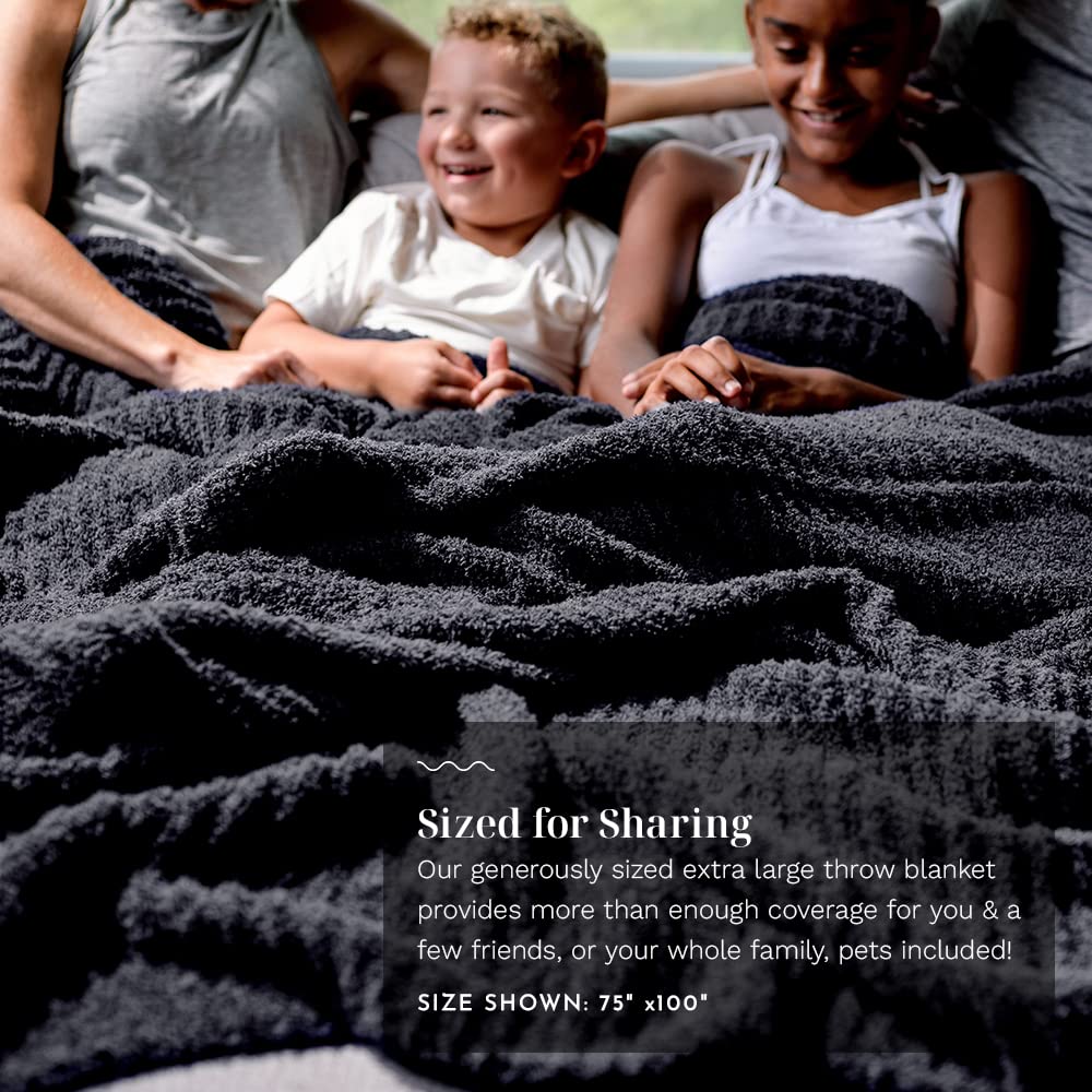 LUXOME Ultra Plush Throw Blanket | Super Soft | 50"x70" | Viscose & Polyester Blend | Charcoal (Dark Grey)