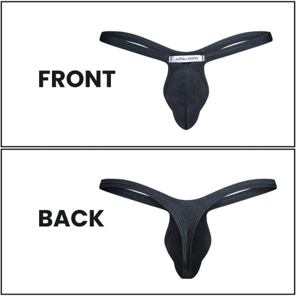 MALEBASICS Men's Thong Underwear Bulge Pouch - Sexy Low Rise G-String T-Back Bikini, Breathable Nylon Stretch Fit Black S