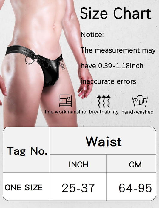 Mens Thongs Faux Leather Underwear Side Drawstring G-String Briefs Sexy Low Rise Jockstrap Bikini Briefs Bulge Pouch Underwear for Men Black