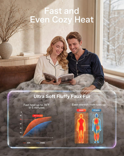 LuxeBul Ultrasoft Heated Blanket Throw: 460 GSM Fluffy Cozy Faux Fur