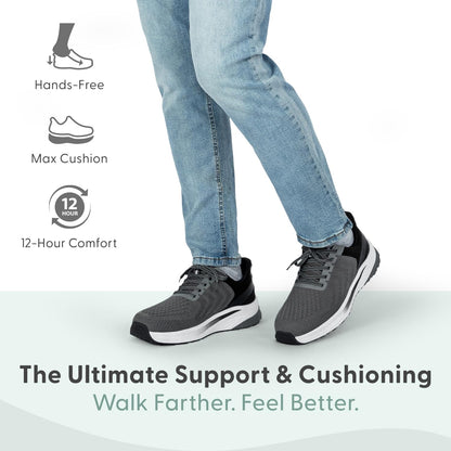 Orthofeet Men's Orthopedic Grey Hands-Free Tilos Slip-On Sneakers, Size 9 Wide