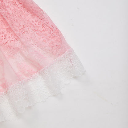 Men‘s Sheer Lace Camisole Floral See Through Cami Top Sleeveless Mesh Shirt for Crossdressing Party Pink Large