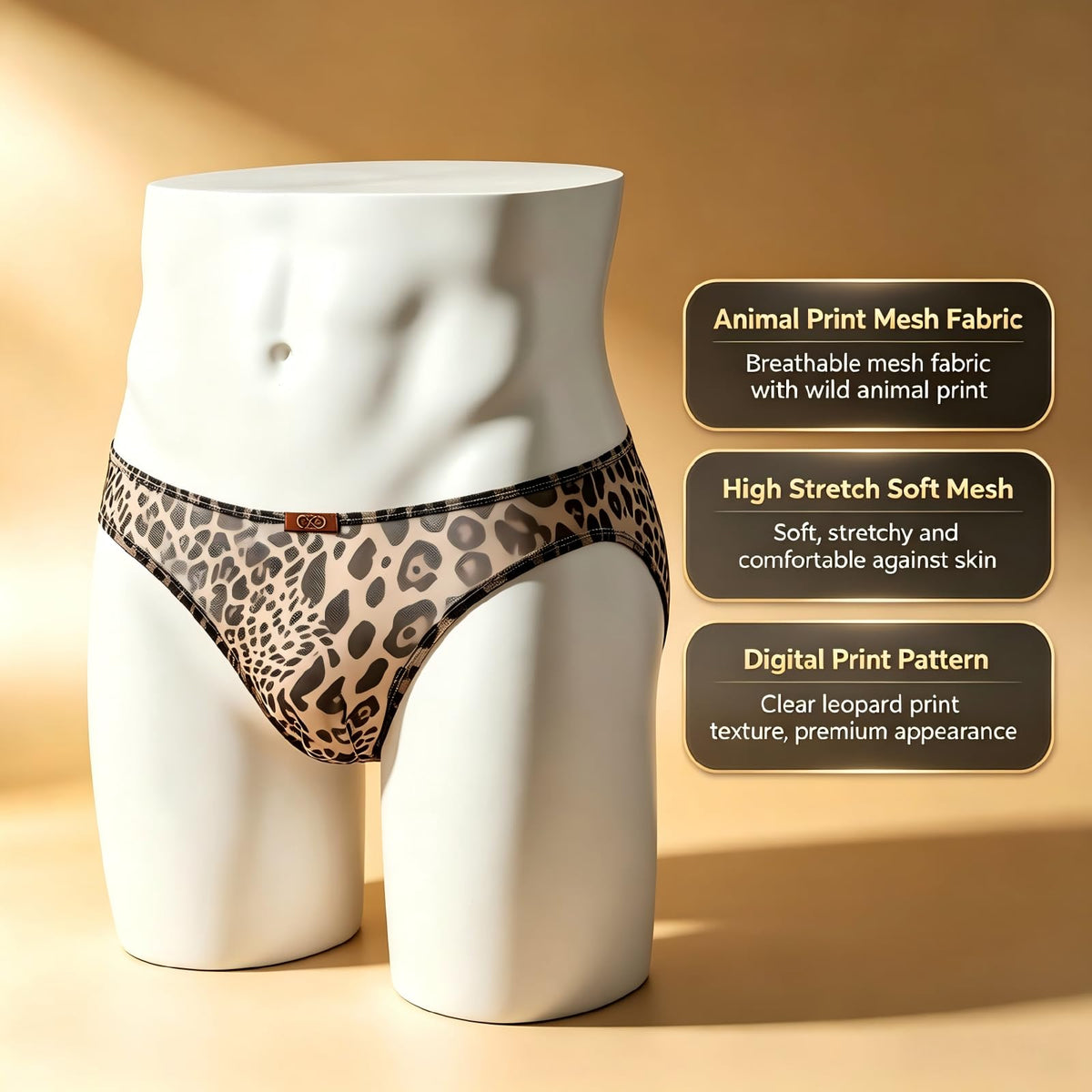 BSZN Men's Caged Beast Briefs, Classic Leopard Print