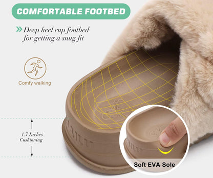 KuaiLu Womens Orthotic Slides Fuzzy House Slippers For Plantar Fasciitis