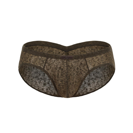 BSZN Men's Mottled Briefs, Green Mesh Underwear, Ruched Back Waistband Mid Rise Tight Fit, Midnight Visitor Collection with Custom Metal Tag
