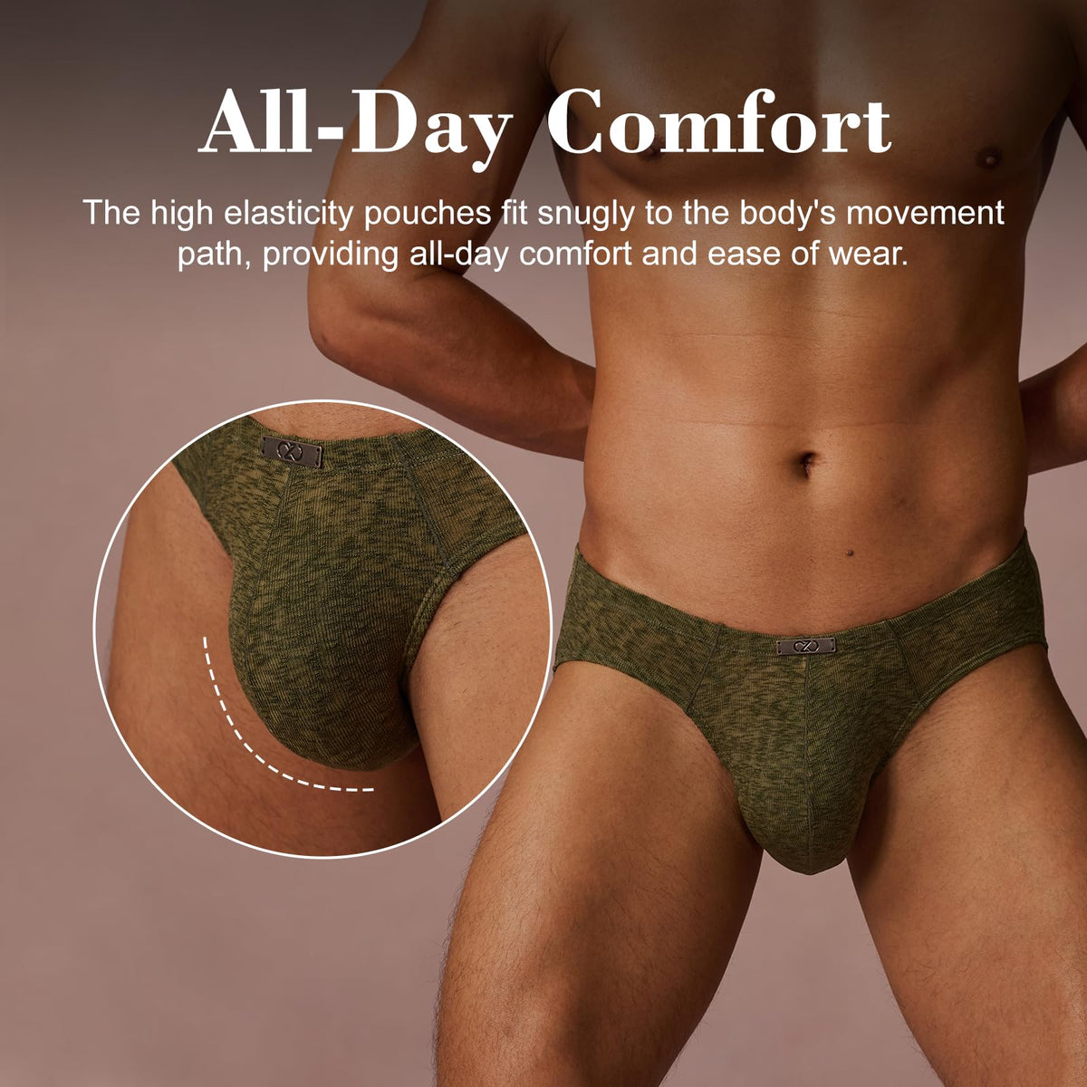 BSZN Men's Mottled Briefs, Green Mesh Underwear, Ruched Back Waistband Mid Rise Tight Fit, Midnight Visitor Collection with Custom Metal Tag